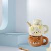 450ML Cute Pig And Bear Shaped Ceramic Porcelain Coffee Mug with Lid Handle And Straw - Kid's Drinkware