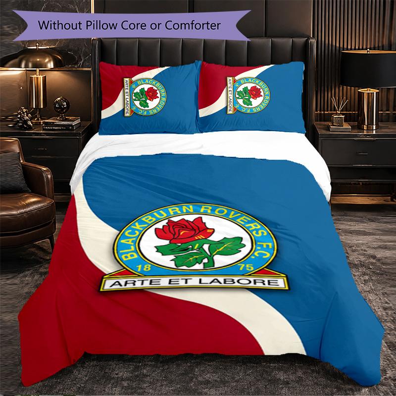 Blackburn Rovers Football 3 Piece Bedding Set Soft Duvet Cover Set with Pillowcases Printed Bedroom Decor Set for Home