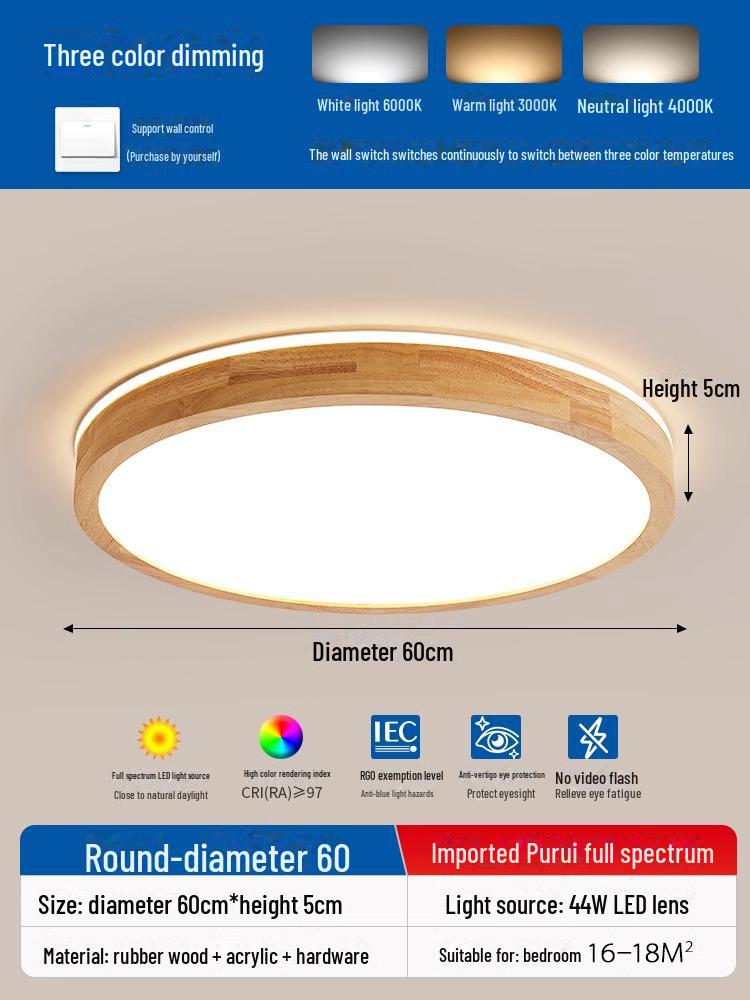 

Круглый потолочный светильник в скандинавском кремовом стиле — современный и простой, полный спектр защиты глаз для спальни и кабинета Full Spectrum 60CM Round (US Chip)