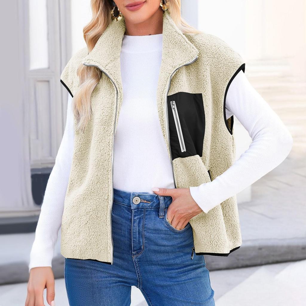 Women's Fashionable Fleece Vest, Warm And Casual Loose-fitting Fleece Jacket