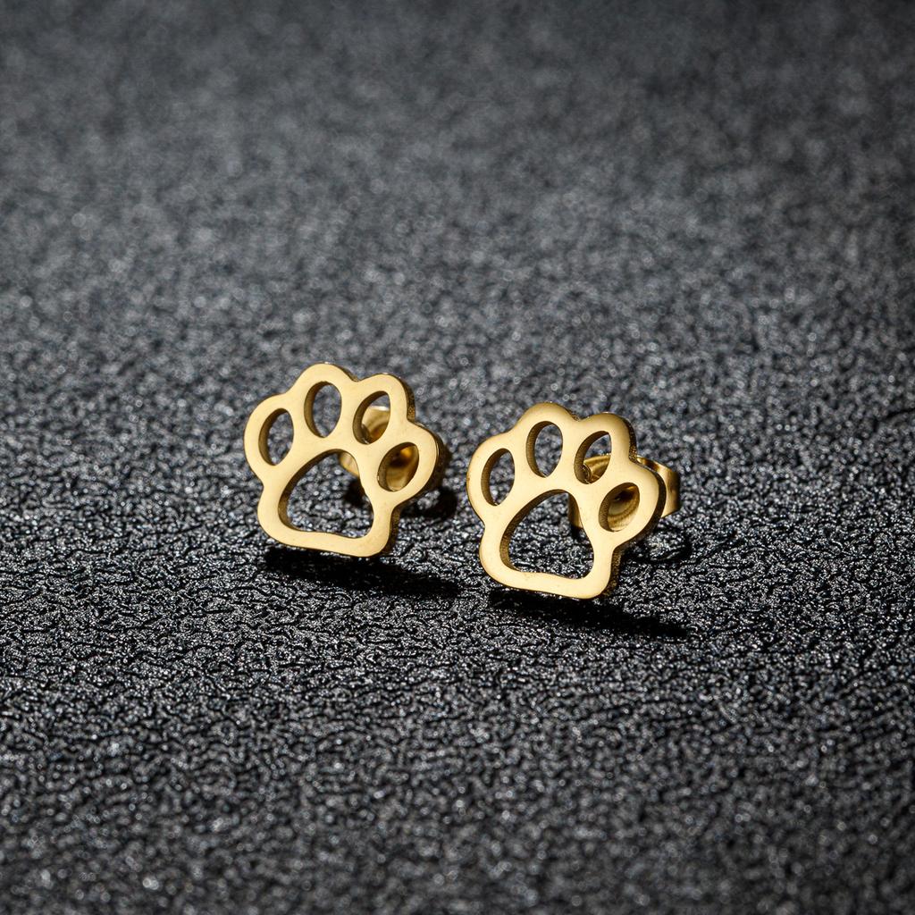 Tiny Dog And Cat Paw Piercing Stud Earrings For Women Stainless Steel Puppy Cute Earrings Zircon Accessories Pircing Oreja
