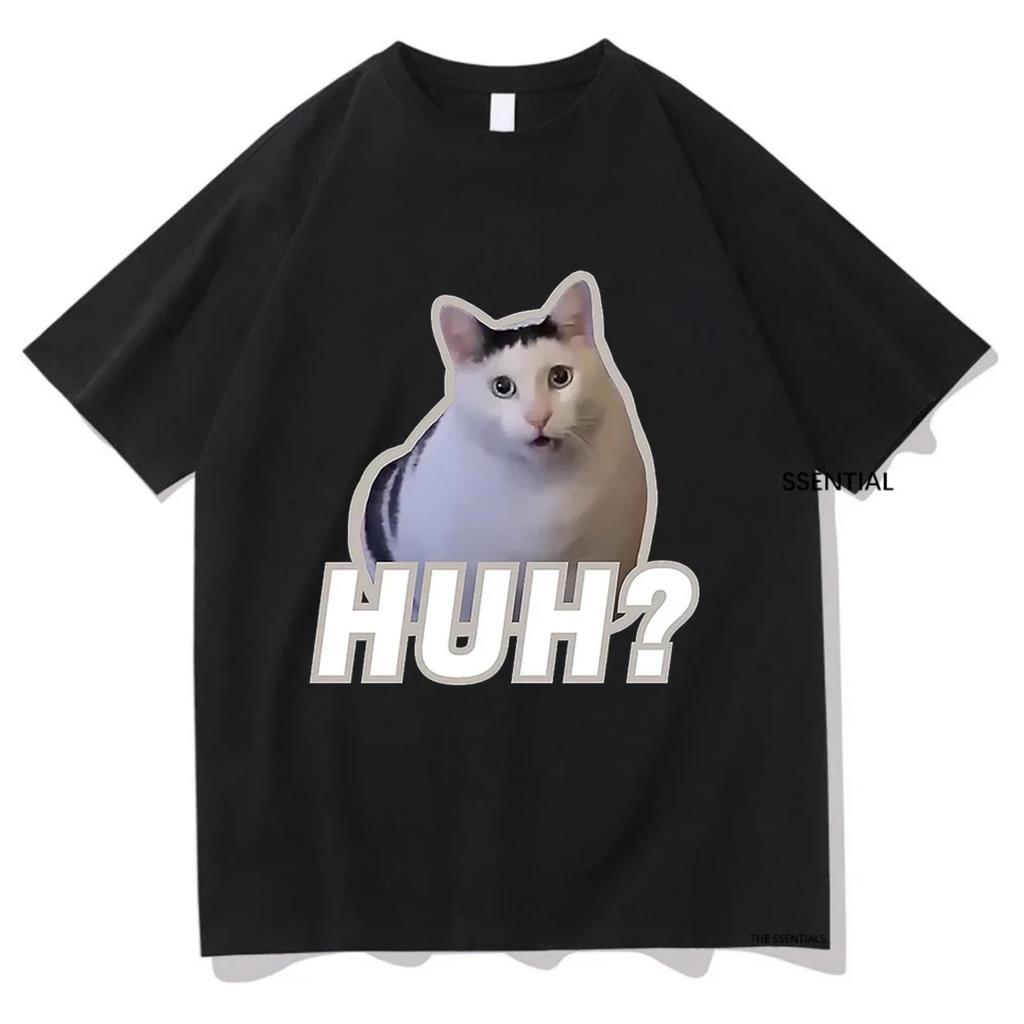 Cute Huh Cat Meme T Shirts Funny Cool Classic Men Women Clothing Harajuku Aesthetic Tshirt Vintage Unisex Streetwear Cotton Tops