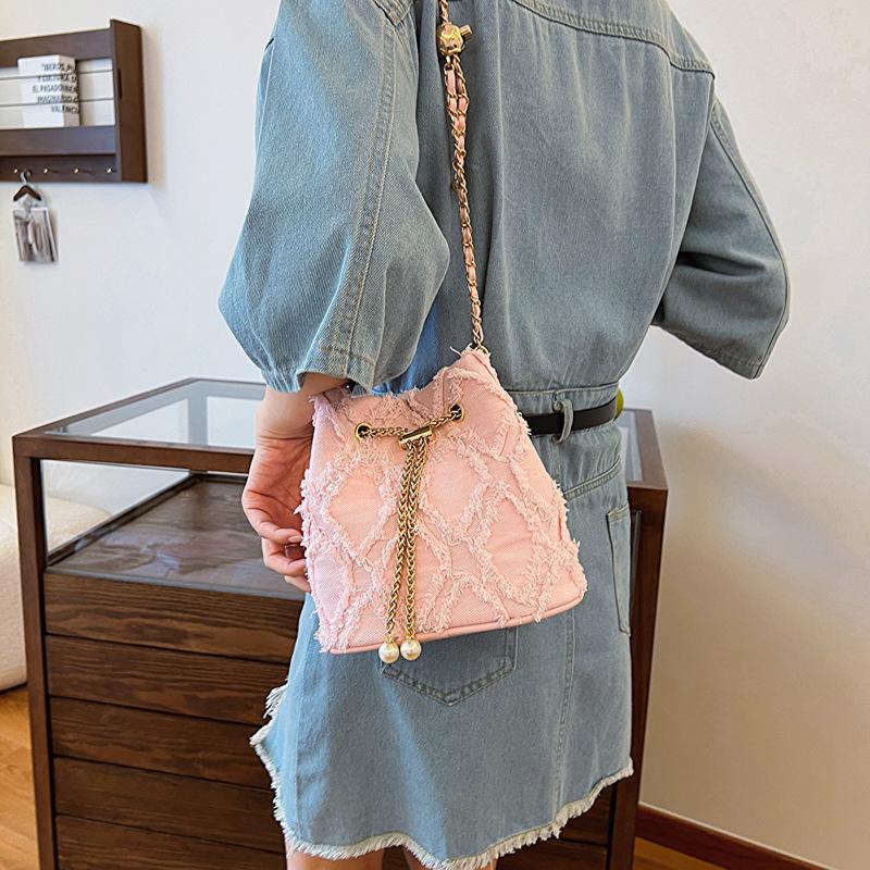 Denim Bag Bag Summer 2025 New Korean Version Fashion Splicing Shoulder Ins Net Celebrity Ladies Crossbody Bucket Bag