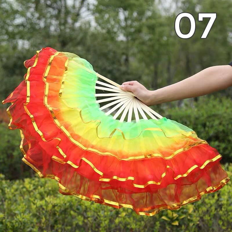 Éventail pliant coloré en soie teinte pour danseuse, éventails en soie imitation pour la pratique, style chinois fait main, accessoires de performance de danse Yangko