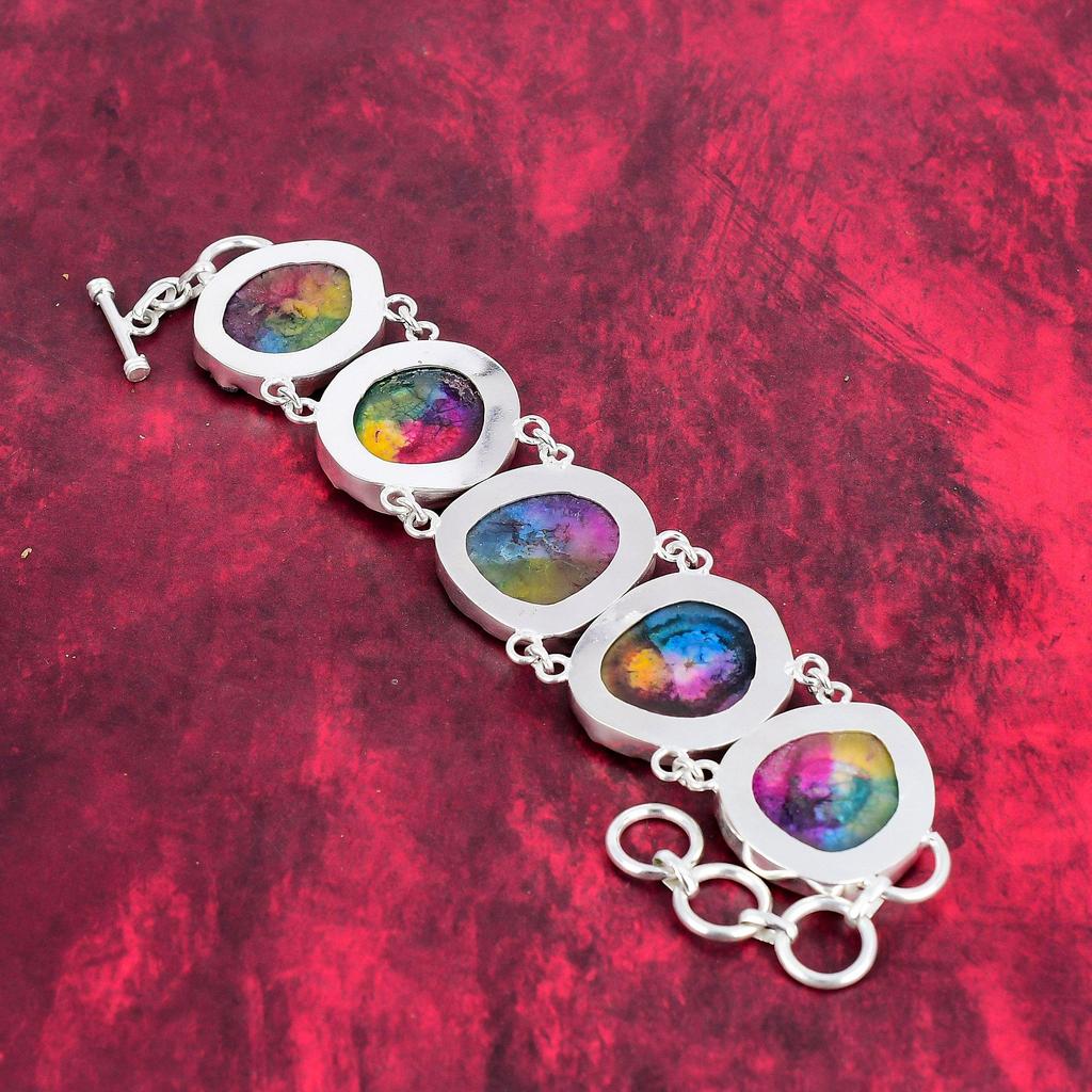 Rainbow Solar Druzy Gemstone Jewelry, 925 Solid Sterling Silver Jewelry, Handmade Bracelet Gift For Love, Druzy Jewelry