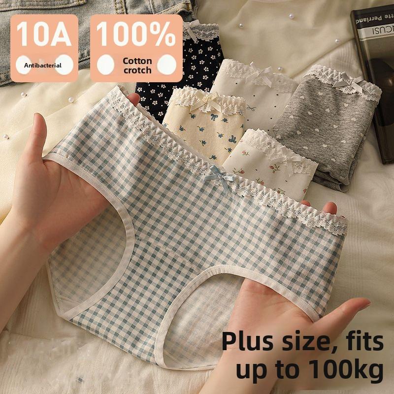 Ladies Spring and Autumn Sweet Floral Print Lace Lace Comfortable Breathable Mid Waisted Briefs
