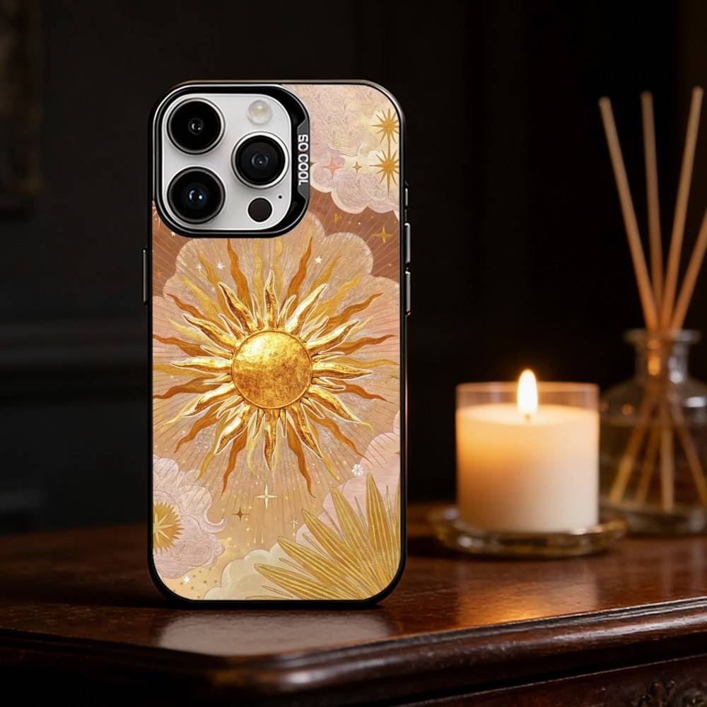 Retro Tarot Sonne Mond Sterne Handyhülle Farbe Silber Hülle Für IPhone 17 16 15 14 13 12 11 Pro Max Plus
