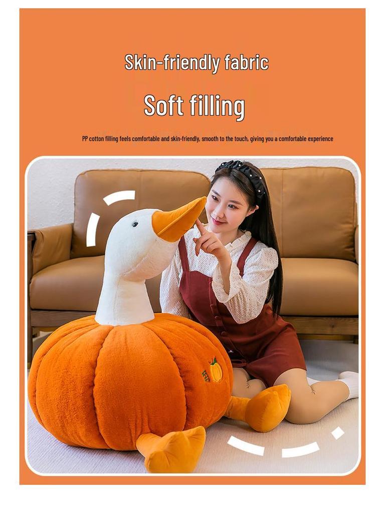 Large Pumpkin Goose Plush Pillow - Cute and Funny White Goose Duck Toy