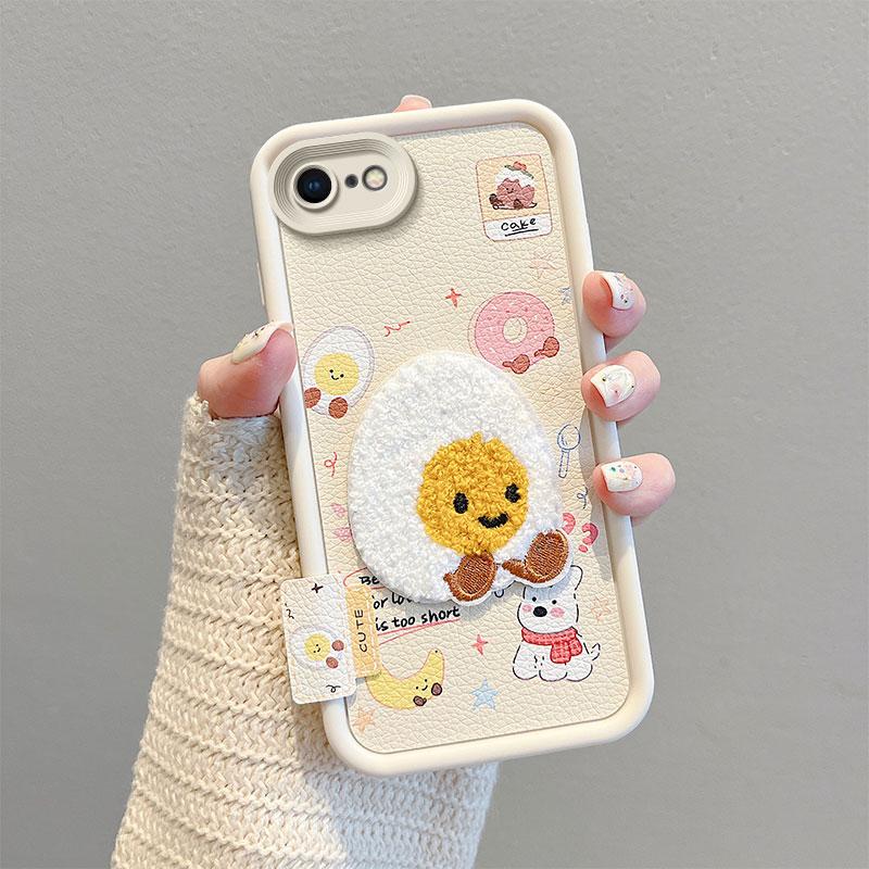 KEYSION Cartoon Cute Plush Embroidery Case for iPhone SE 2020 2022 with Lanyard Shockproof Phone Cover for iPhone 8 7 6s Plus