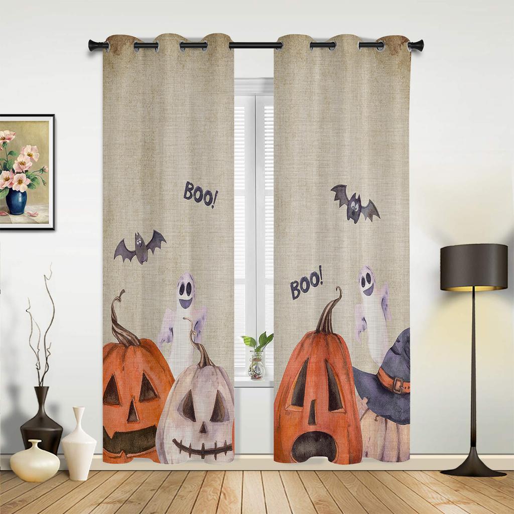 Halloween Horror Pumpkin Bat Curtains for Bedroom Living Room Drapes Kitchen Children's Room Window Curtain Modern Home Decor