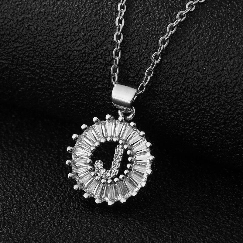 Xiyin Multicolor Zircon Copper Clavicle Chain Necklace with 26 Initial Pendants for Women