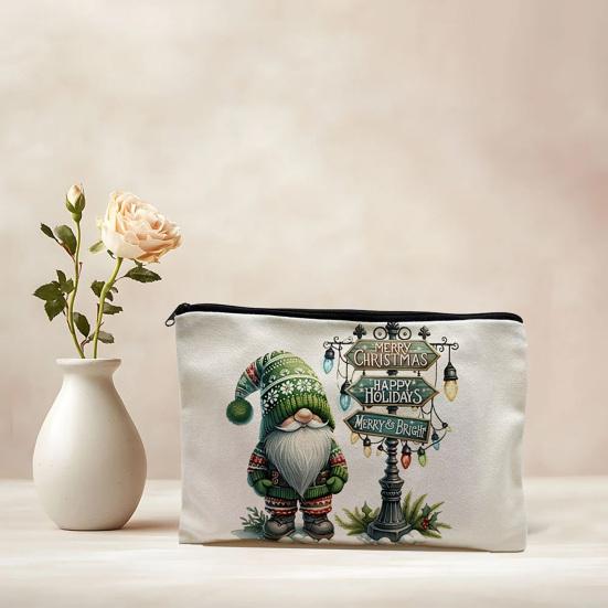 Christmas Theme Makeup Bag, with Black Zipper, Wear-Resistant Toiletry Bag, Durable Canvas Storage Pouch, for Makeup Stationery And Small Items