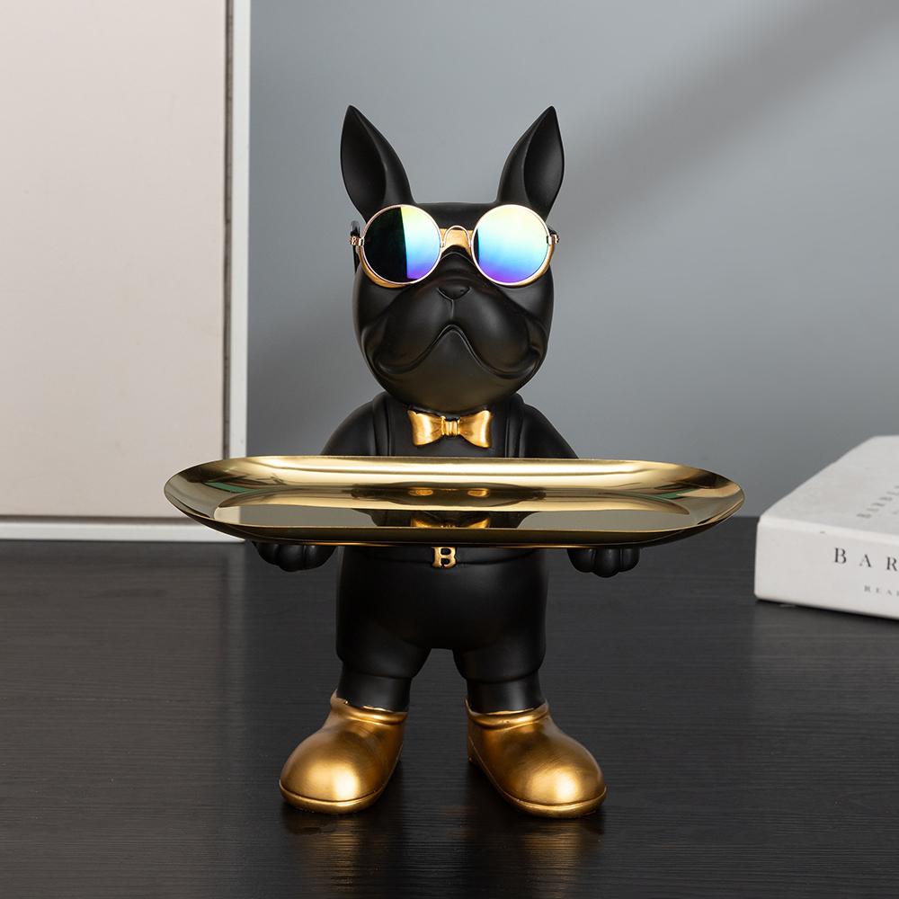 

Скульптура животного из смолы бульдог дворецкий с подносом статуэтка собаки декор для украшения дома для гостиной фигурка французского бульдога чёрный