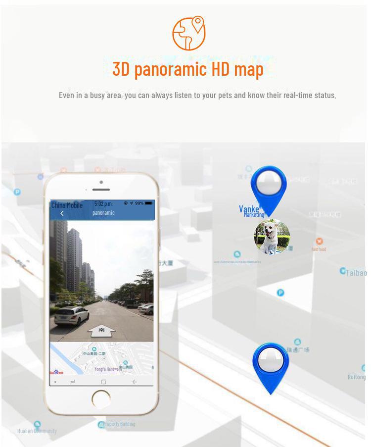 Tracker și localizator GPS pentru animale de companie, impermeabil, cu căutător sonor/luminos pentru câini și pisici