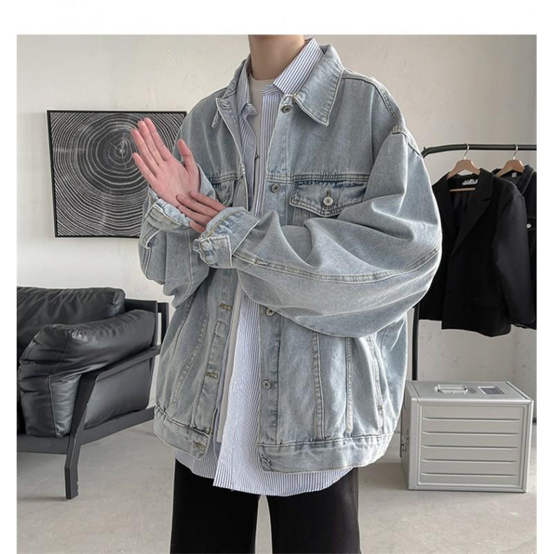 Mens Loose Fit Denim Jacket Stylish Casual Fall Outerwear Teen Students