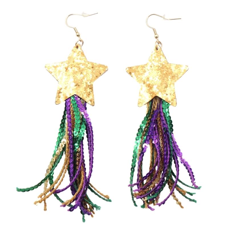 Colorful Fringe Star Earrings Five Pointed Star Eardrop Fashionable Accessories 1