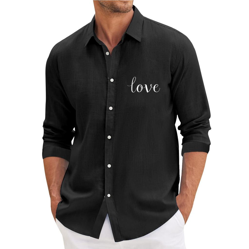 Męska koszula z długim rękawem, luźna, swobodna, z modnymi klapami