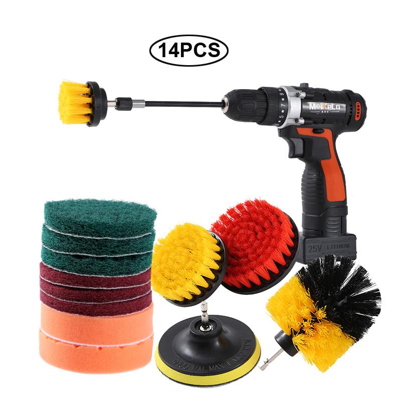 Car Detailig Brushes Set Drill Brush Attachment Set Heavy Duty Power Scrubber Brushes for Bathroom Kitchen Auto Cleaing Supplies