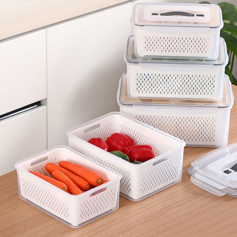 Storage Container for Refrigerator Food Practical Fridge Crisper with Drain Basket Clear and Practical Fruit Organizer