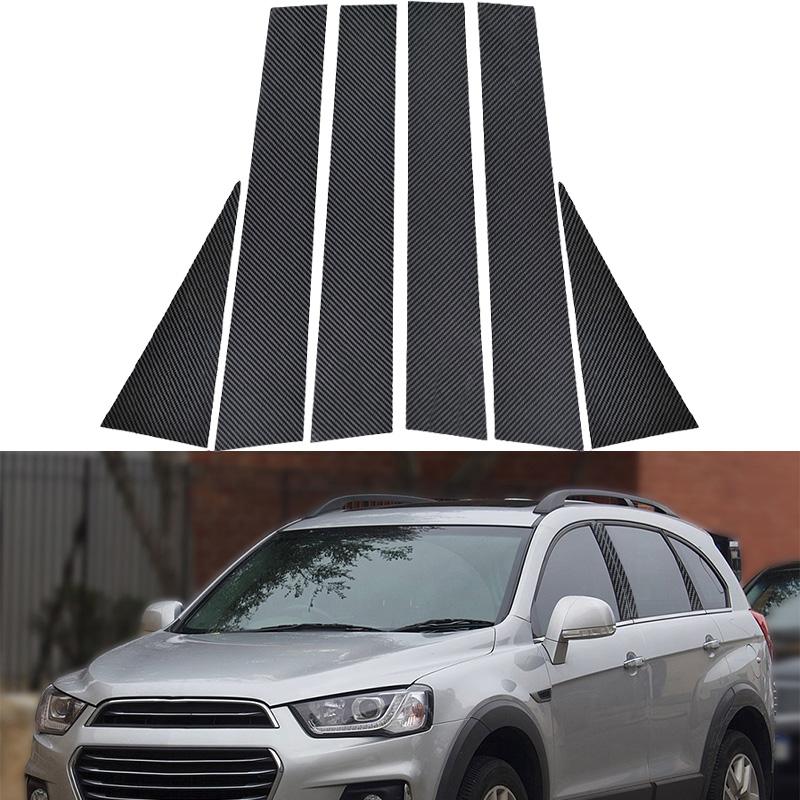 6Pcs Carbon Fiber Schwarz Auto Säule Beiträge Borte Teile Für Chevrolet Captiva 2007 2008 2009-2018 Auto Tür fenster Beiträge Aufkleber
