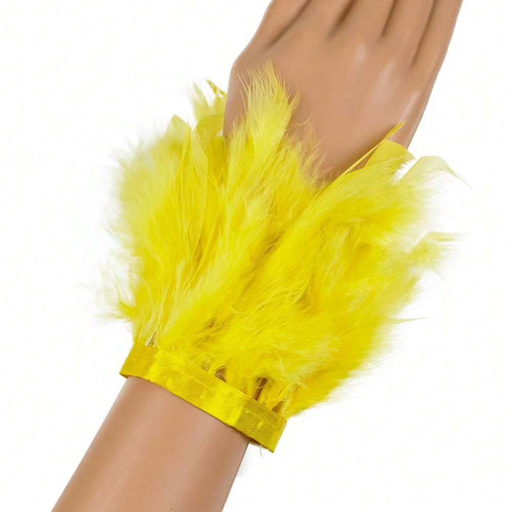 A Bohemian Style Women's Artificial Feather Bracelet - Elegant, Charming, Gorgeous, and Fashionable Women's Hook and Loop Wrist Accessory