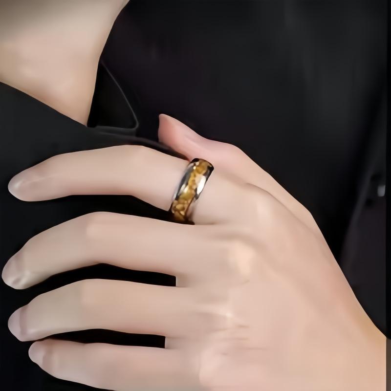 Yellow Crushed Stone Silver-Edged Stainless Steel Men's Fashion Ring