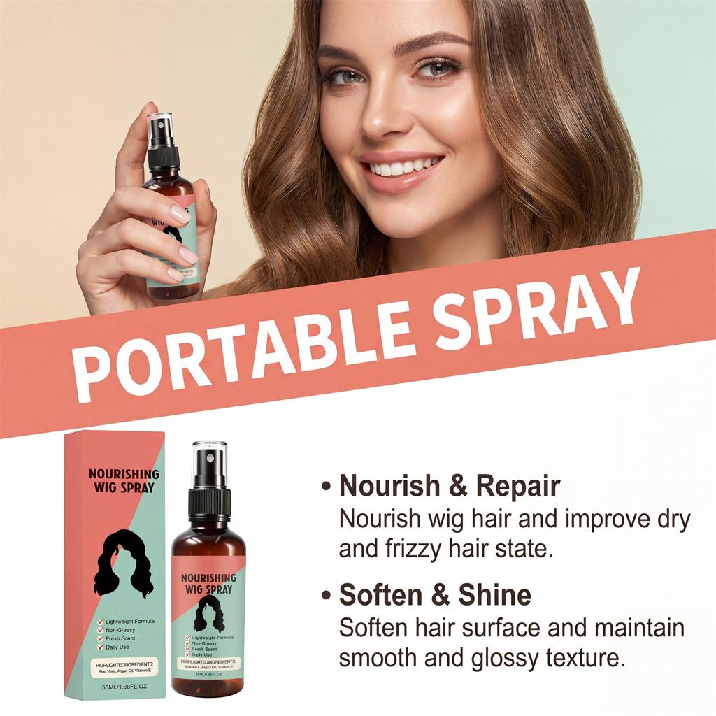 Moisturizing Wig Spray, Special Care Spray for Wigs To Be Smooth and Silky, Tangle-free and Anti-frizz. Less