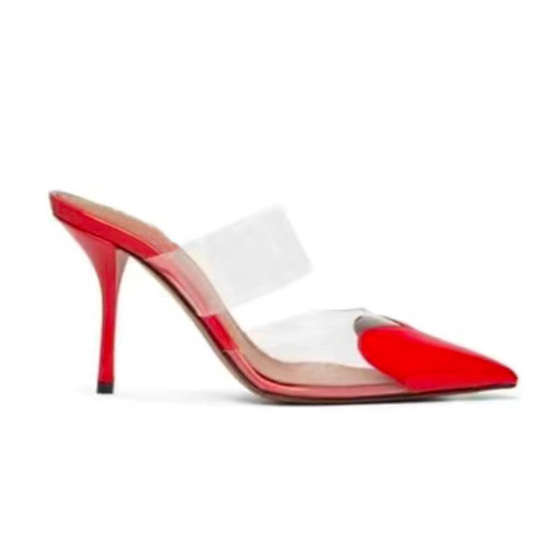 

Непосредственно от босоножек на высоком каблуке Баотоу, простые ветровые пвх вставки, любовь к остроносым босоножкам на высоком каблуке 34 красный