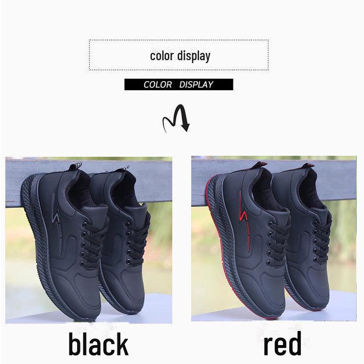 Men's Black Waterproof Leather Casual Sports Shoes - Autumn/Winter, Non-Slip, Wear-Resistant, Perfect for Running and Work.