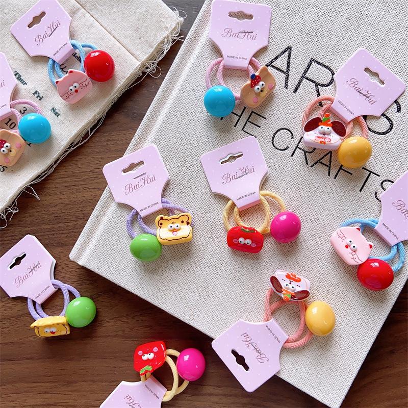 Dziecięcy Letni Kolorowy i Uroczy Trójwymiarowy Zestaw Wyrażeń Akrylowy Pierścień do Włosów Dziewczęcy Duży Sznurek do Włosów