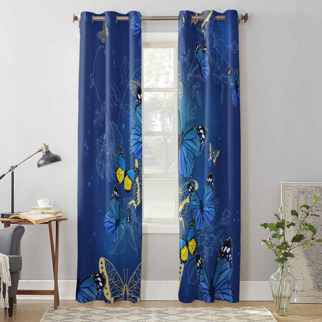 Butterfly Flower Blue Window Curtains for Living Room Luxury Bedroom Curtain Kitchen Blinds Drapes Curtains