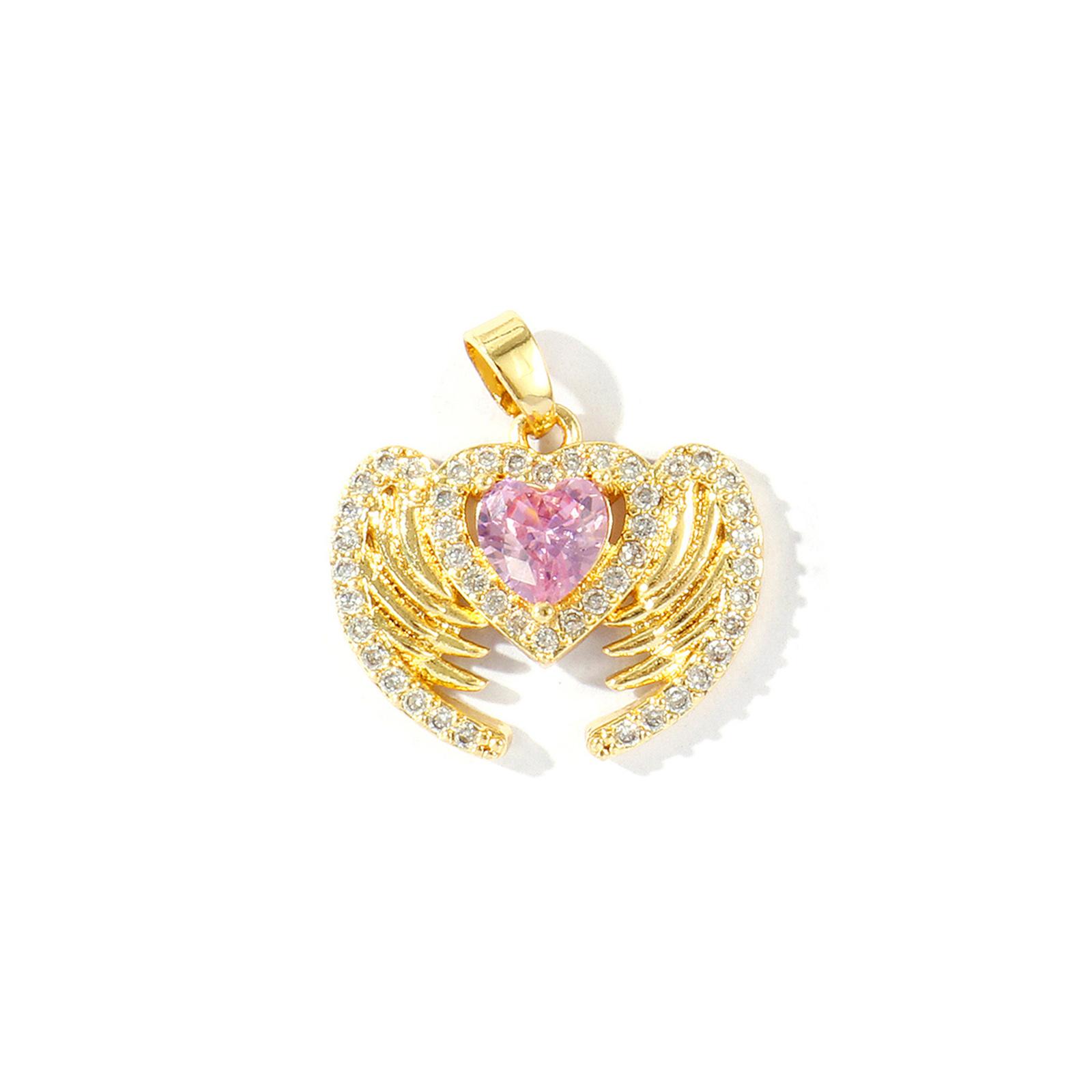 

2 Pcs Valentine s Day Charm Pendant Gold Plated Wing Heart Micro Pave Clear Cubic Zirconia Brass For DIY Necklace 21mm x 20mm