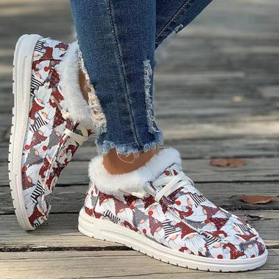 Europäische und amerikanische Weihnachts-Damenschuhe 2024 Herbst/Winter Neue bedruckte lässige und warme Samt-Damen-Baumwoll-Flats