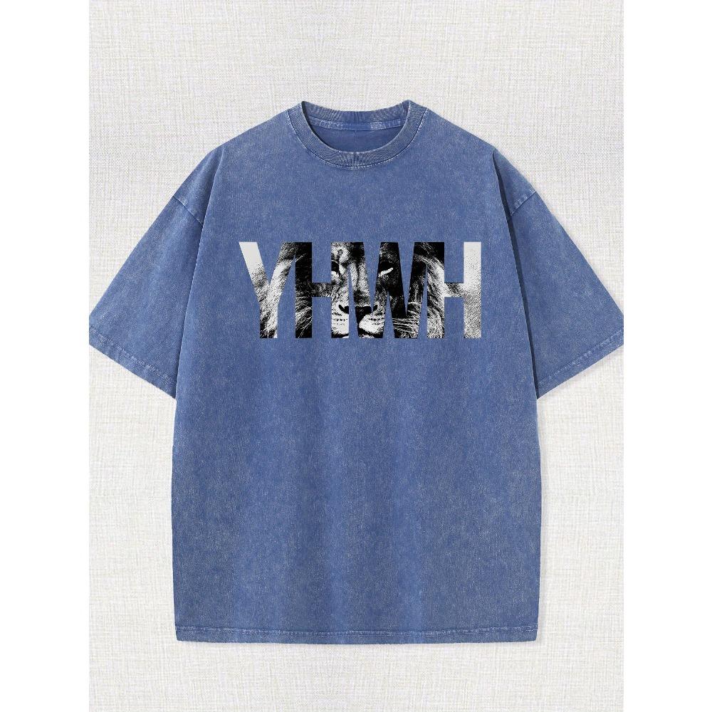 Men's Vintage-Inspired Lion Graphic T-Shirt - 100% Cotton, Short Sleeve, Crew Neck, Washed Black, Casual Summer Wear