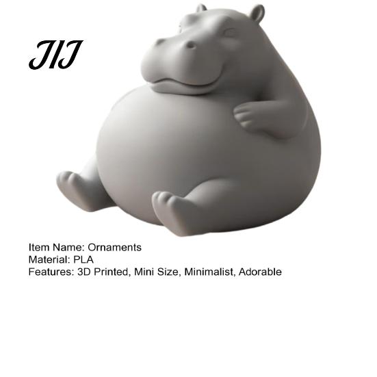 Personalized Creative Gifts 3D Printed Chubby Hippo Figurine, Lazy Hippopotamus Statue, Cute Funny Desk Ornament Animal for Home Office Decor