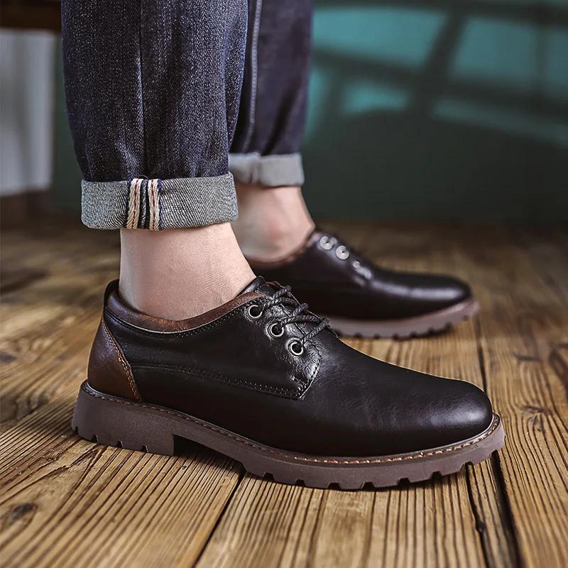 Retro Leather Shoes Men Oxfords Shoes Lace Up Luxury Brand Office Shoe Outdoor Handmade Formal Dress Men Casual Shoes