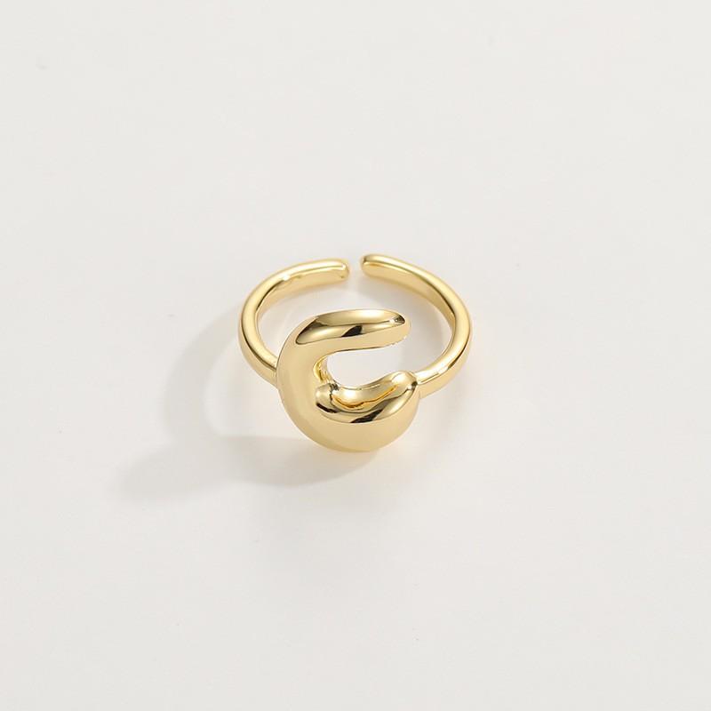 Adjustable Open Ring In 18K Gold Plated Copper With Q-Style Alphabet Letter Design Men Women