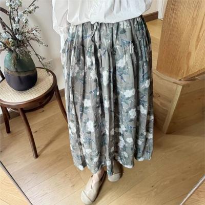 Gonne Estive Vintage a Stampa Floreale Larghe da Donna Casual Versatili Vita Elastica Tasche