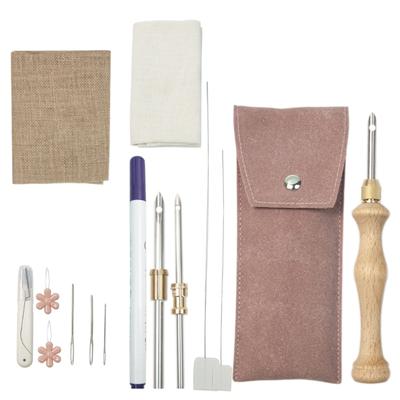 Punching Needle Embroidery Set with Embroidery Pen Embroidery Cloth Sewing Needle and Threader Scissors for Beginner