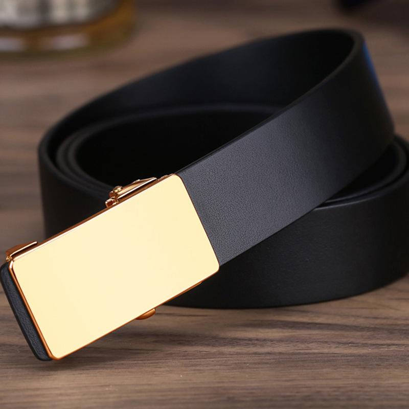 Toothless Automatic Buckle Without Holes Glossy Gold and Silver Youth Simple Belt Cowhide Belt Suit Trousers Belt
