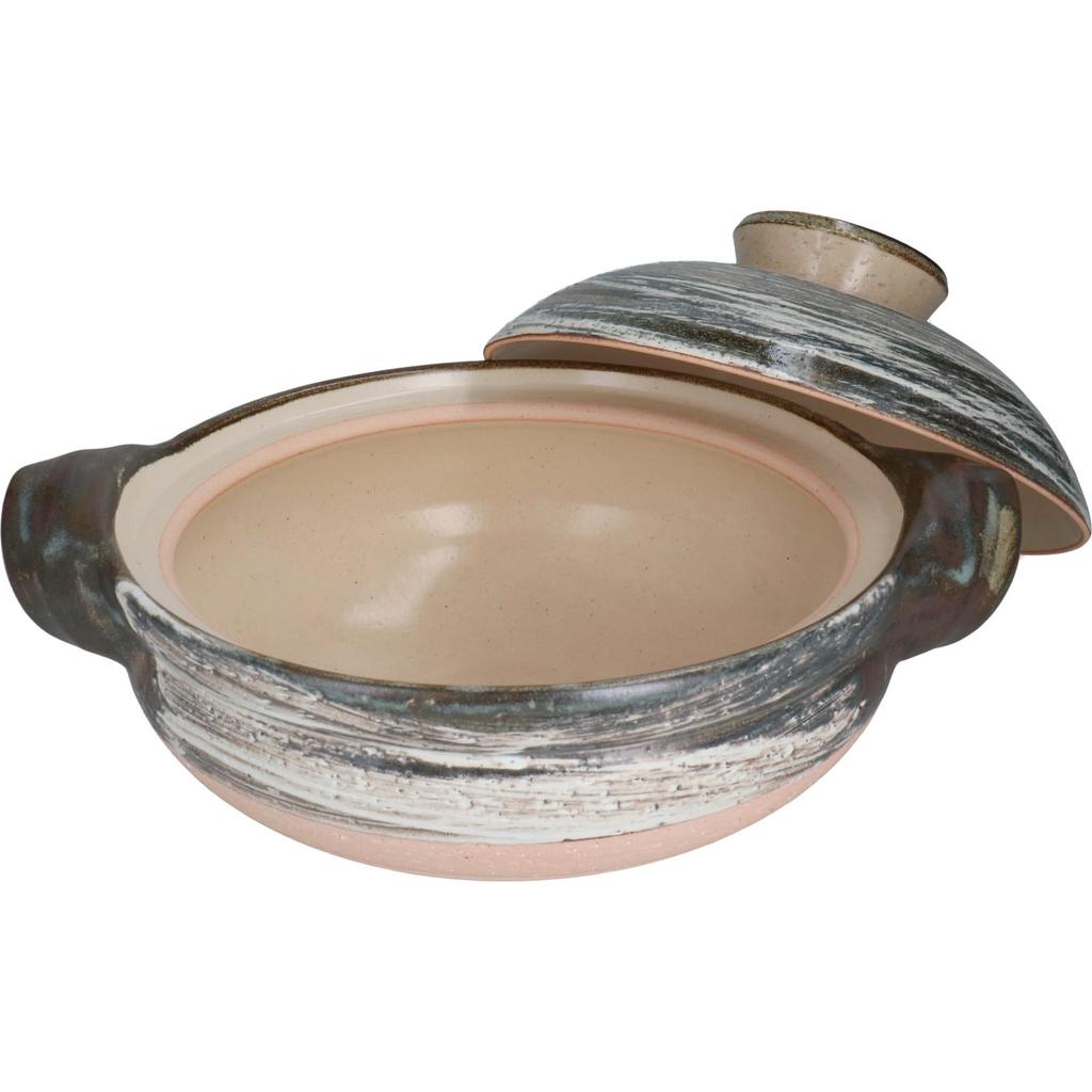 Nagatani Seito Iga Earthenware Pot, Large, Serves 3-5, Approx. 31cm, Approx. 3600ml, For Direct Heat, Brushed, ANH-03, Gray