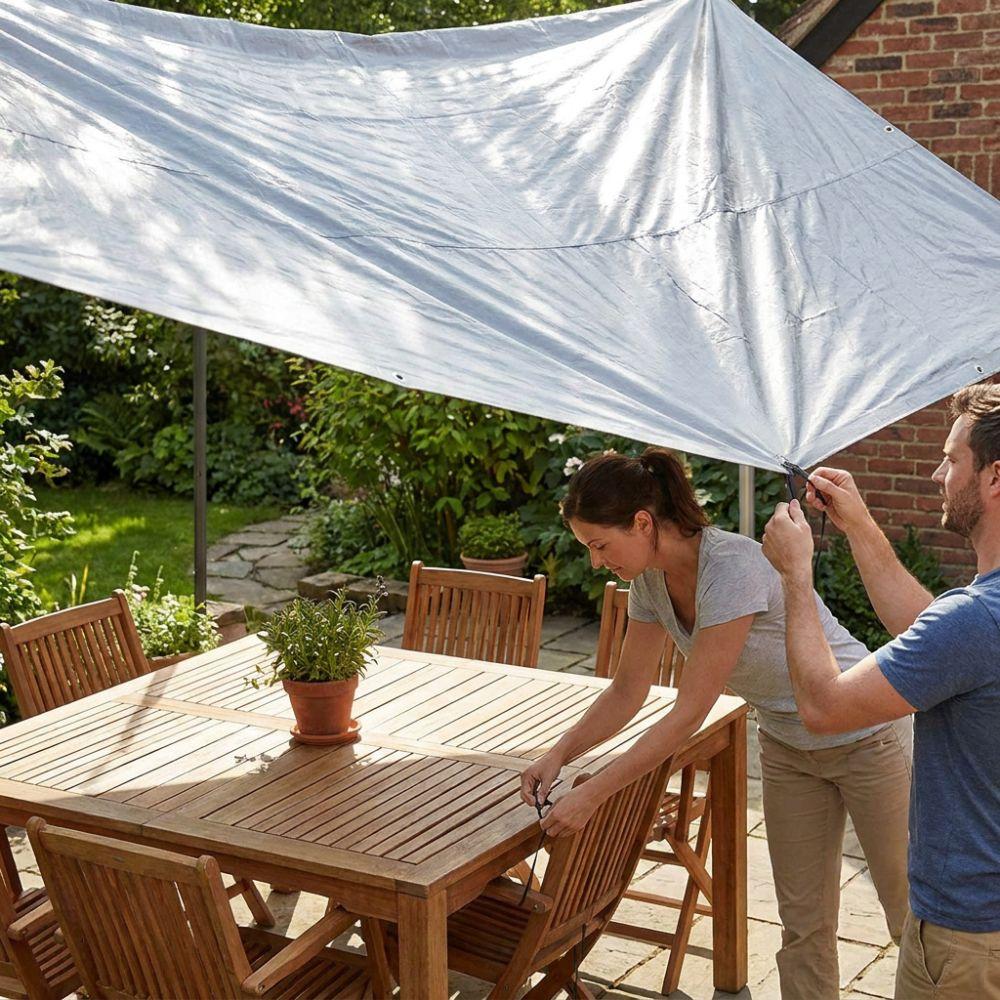 Double Thickened PE Waterproof Sun Shade Tarp Silver Coated UV Protection Yard Waterproof Cargo Cover Tarp Rainproof Plastic