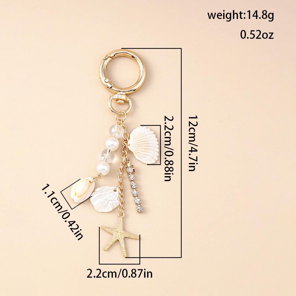 Aihua Fashion Y2K Gold Color Cute Starfish Pearls Conch Shell Keychain Key Rings for Men Women Handbag Pendants DIY Jewelry Gift