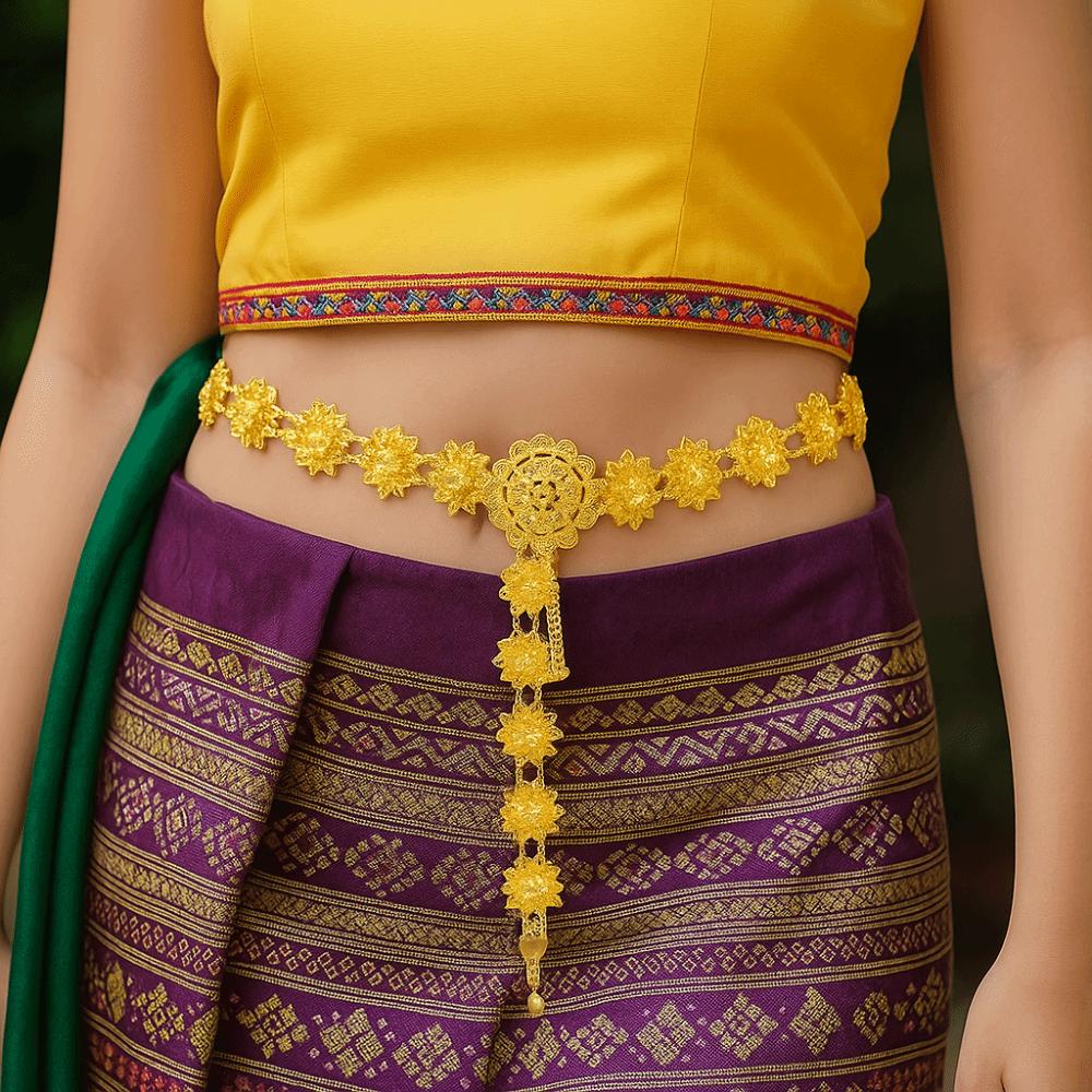 Silver Flower Metal Waist Chain Metal Dance Dress Belt Chains Ethnic Style Belt  Festival Accessory