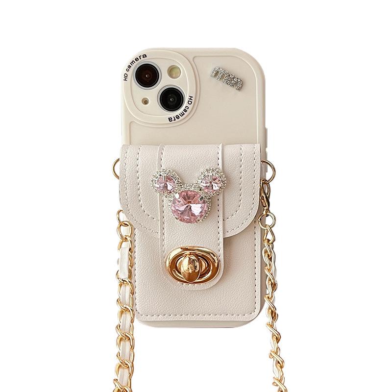 Rhinestone Mickey Mouse Lock Wallet Mobile Phone Case For Iphone17Promax Crossbody Rope Apple 15 Silicone 16