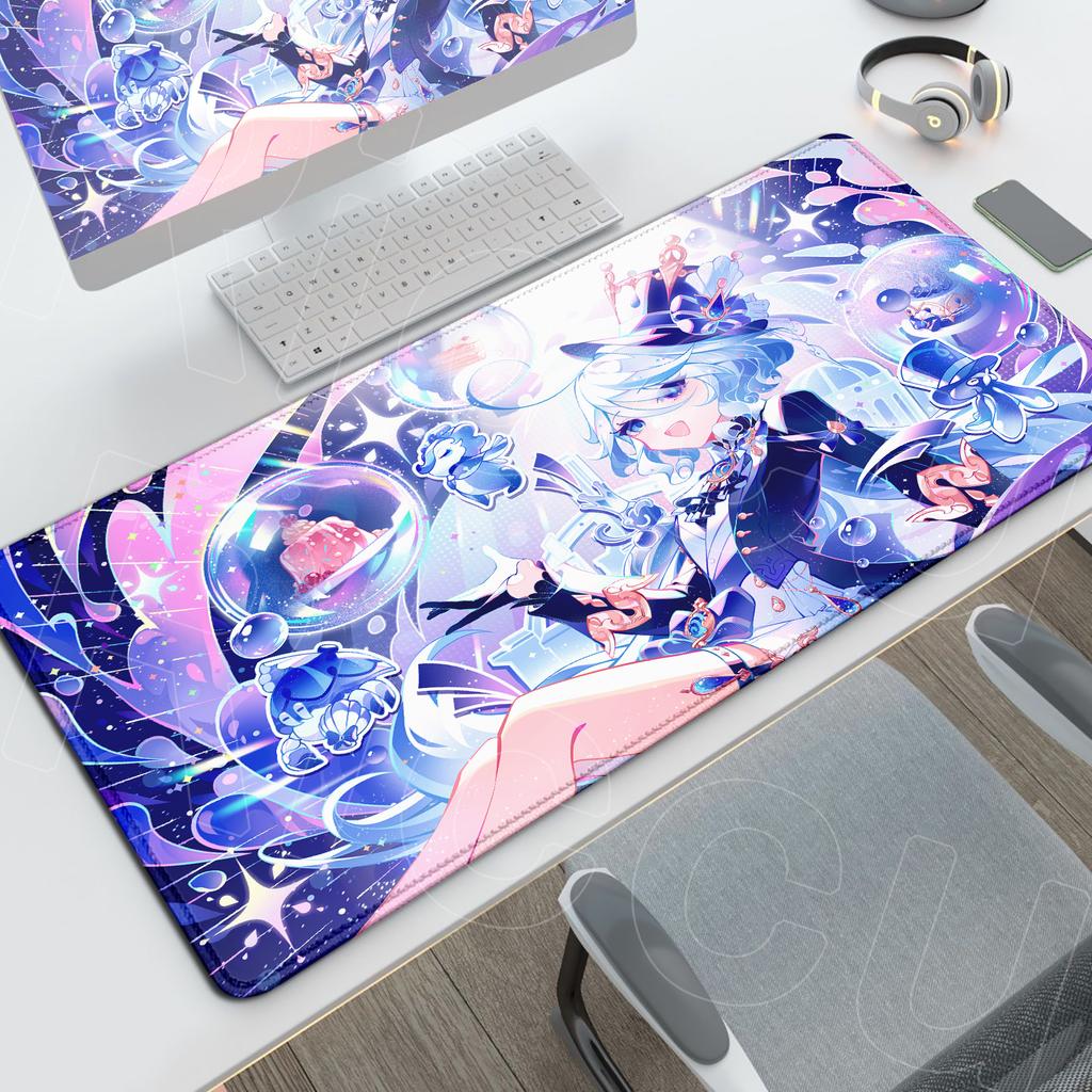 Anime Genshin Impact Office Long Deskmat Cute Furina Game Antislip Mousepad Large Computer Keyboard Mat HD Print Rubber Cushion
