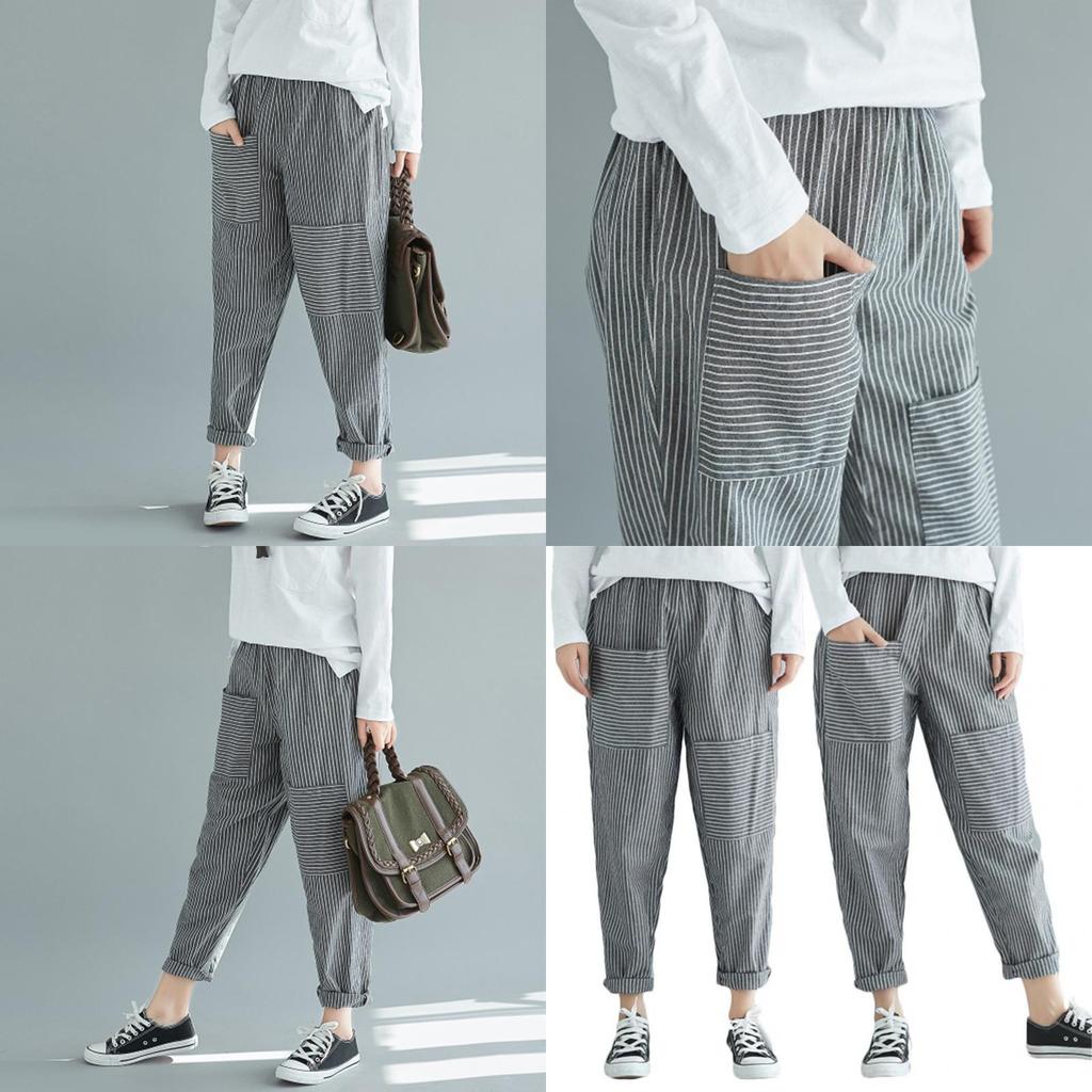 Women's Plus Size Harem Pants With Stylish Stripes And Comfortable Casual Fit