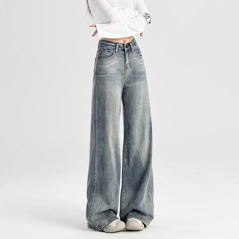 American Retro Wide-leg Jeans Women's 2026 New Spring High-waisted Thin Drape Loose Lazy Style Floor Pants