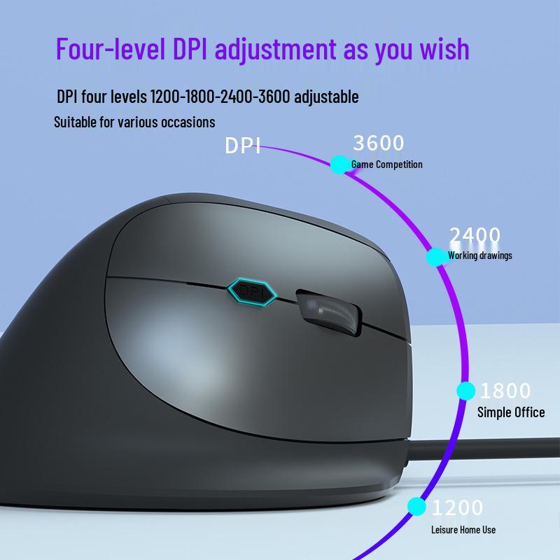 Ergonomic Wired Vertical Mouse with 6 Buttons for Office and Gaming