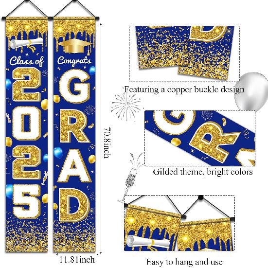 2025 Graduation Party Decorations - Congrats Grad Banner Class of 2025 Congrats GRAD Porch Sign Banner for High School and College Graduation